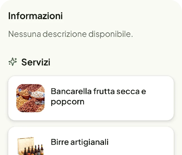 Schermata dell'app TablePlan — Mostra i tuoi servizi